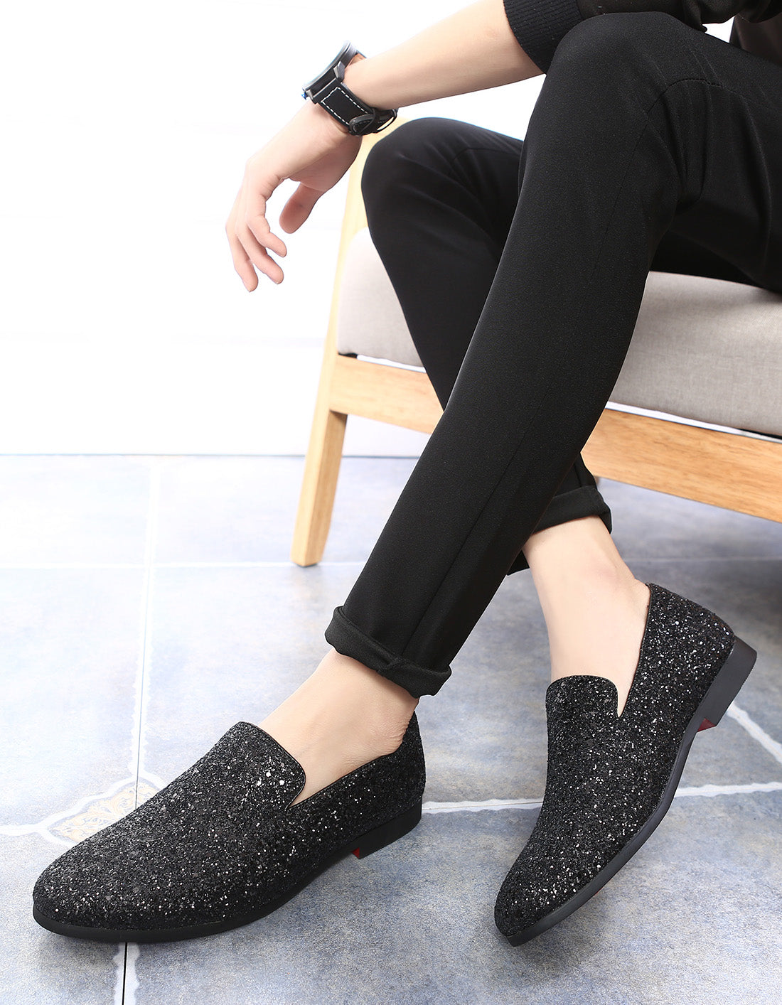 Men's Metallic Glitter Smoking Loafers