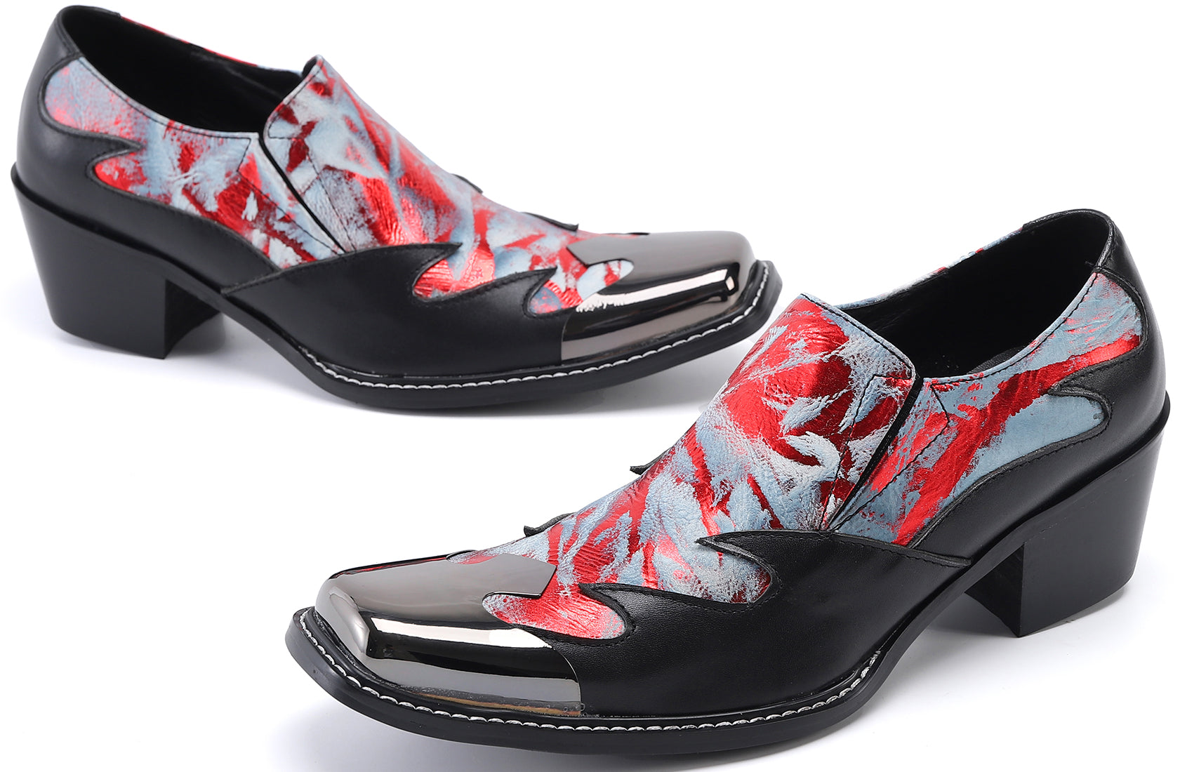 Mocasines estilo western con punta metálica cuadrada para hombre 