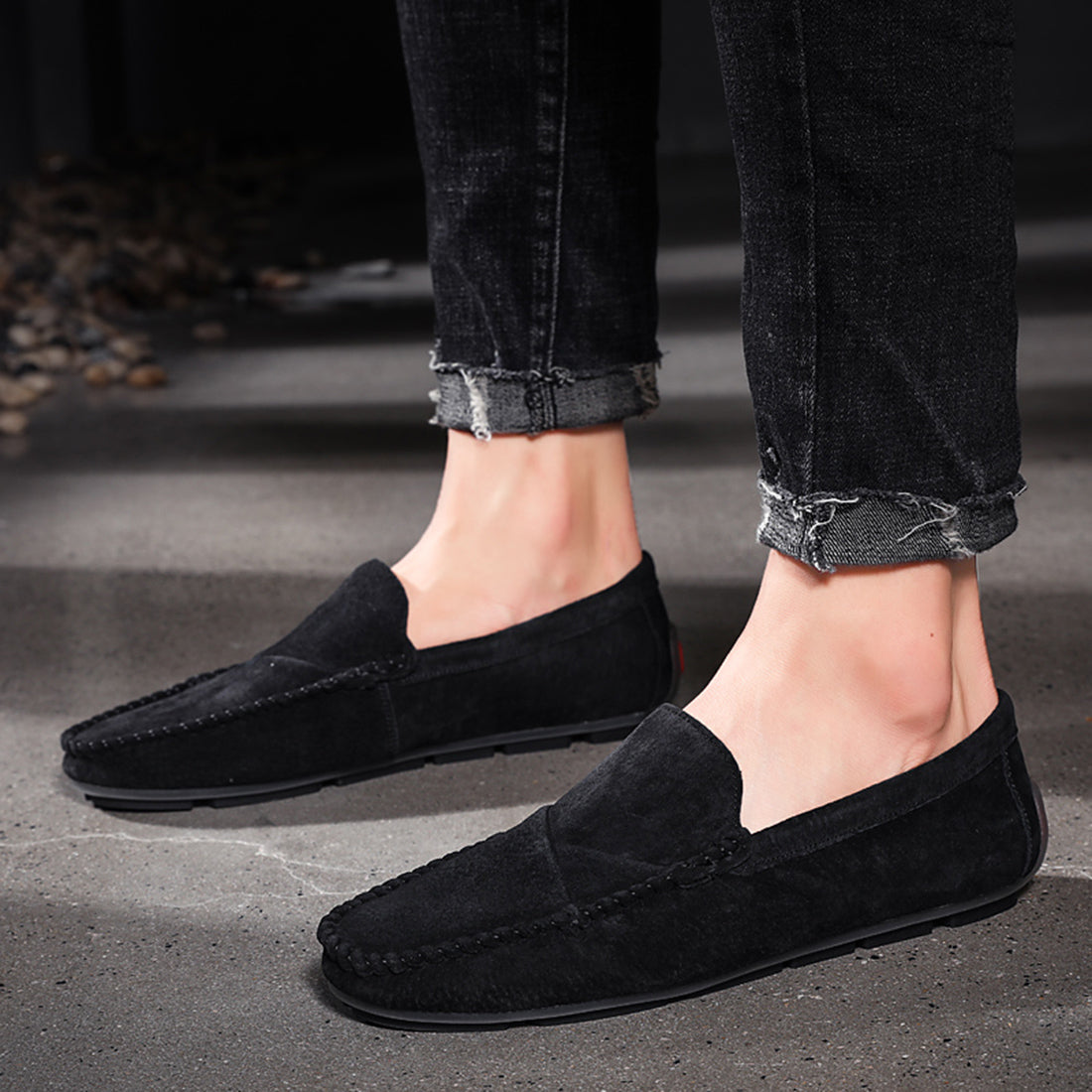 Mocasines de conducción con costuras de ante para hombre