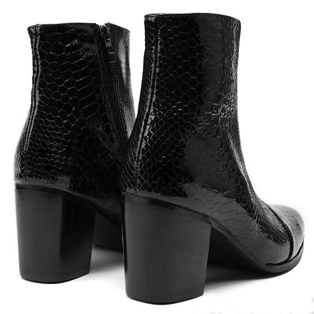 Men's Zipper Patent Leather Plaid Western Boots