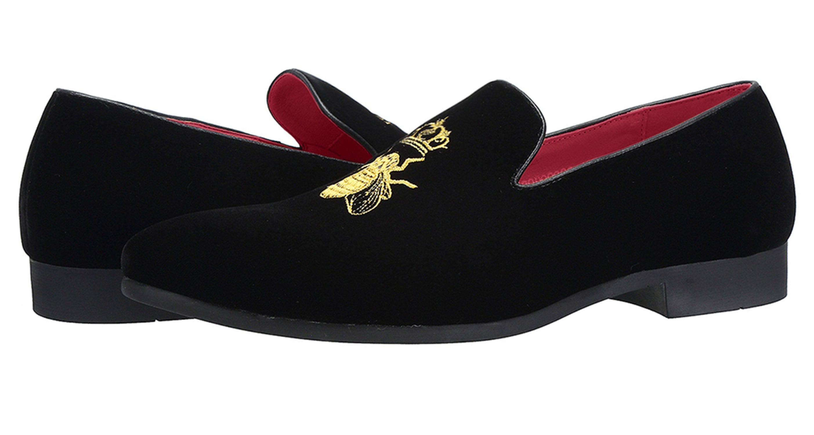 Men's Velvet Loafers Casual Gold Embroidery