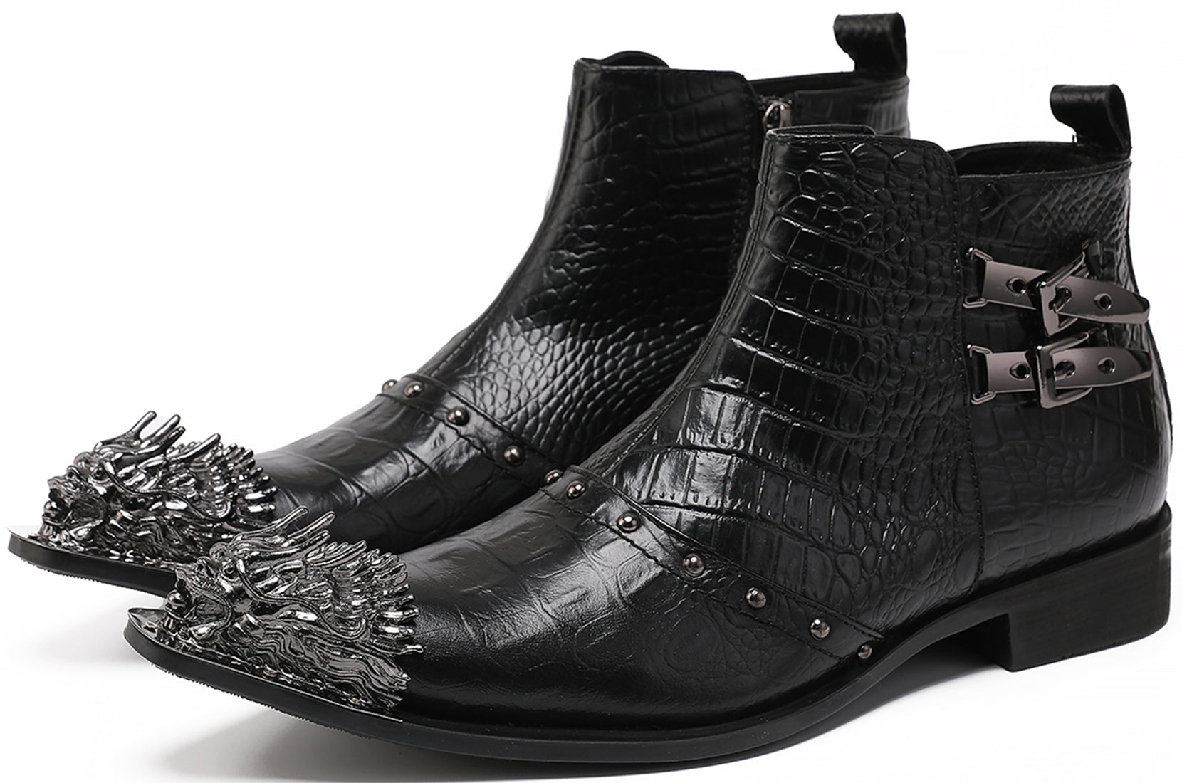 Botas occidentales con punta de metal y león a la moda para hombre 