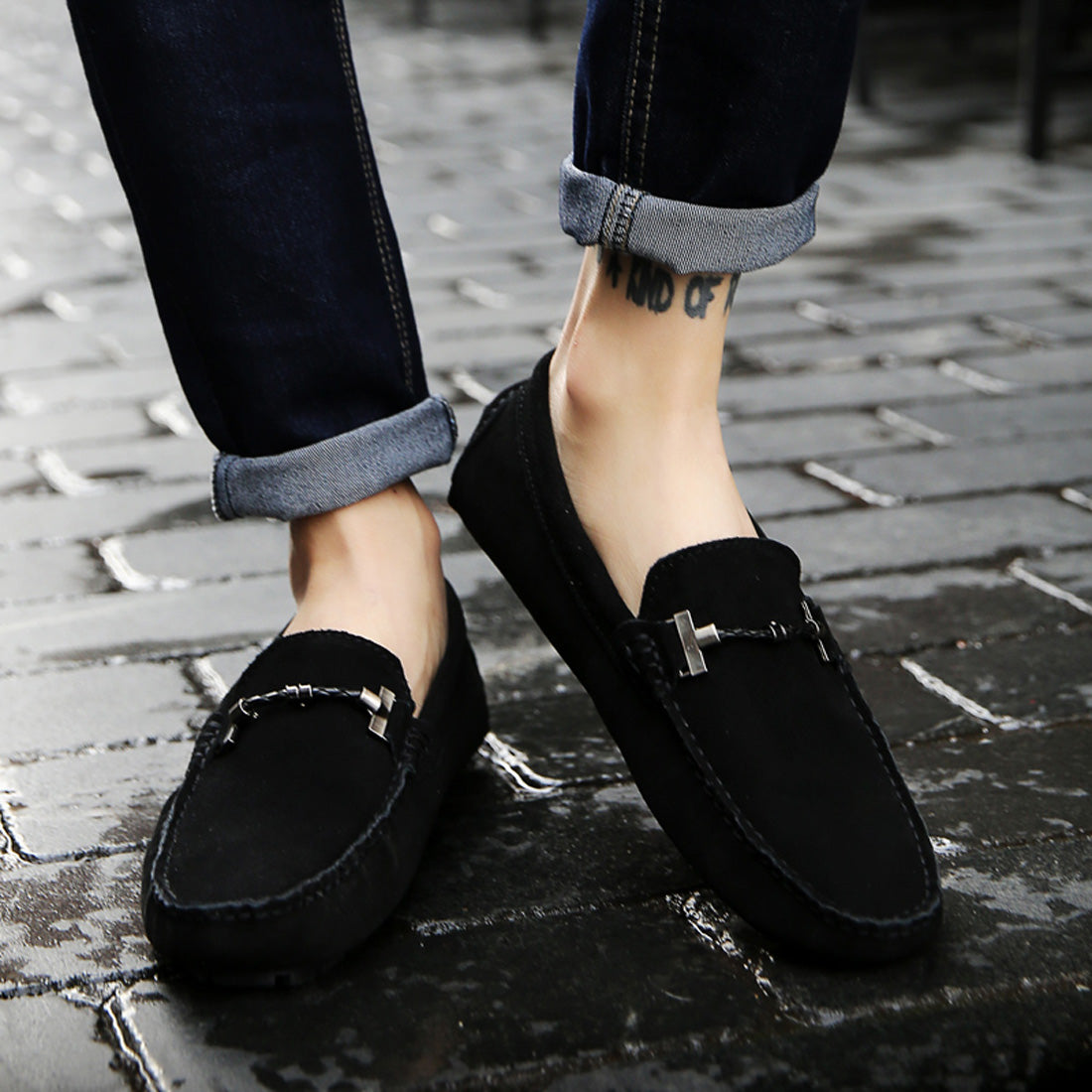 Mocasines de conducción con herrajes para cinturón para hombre