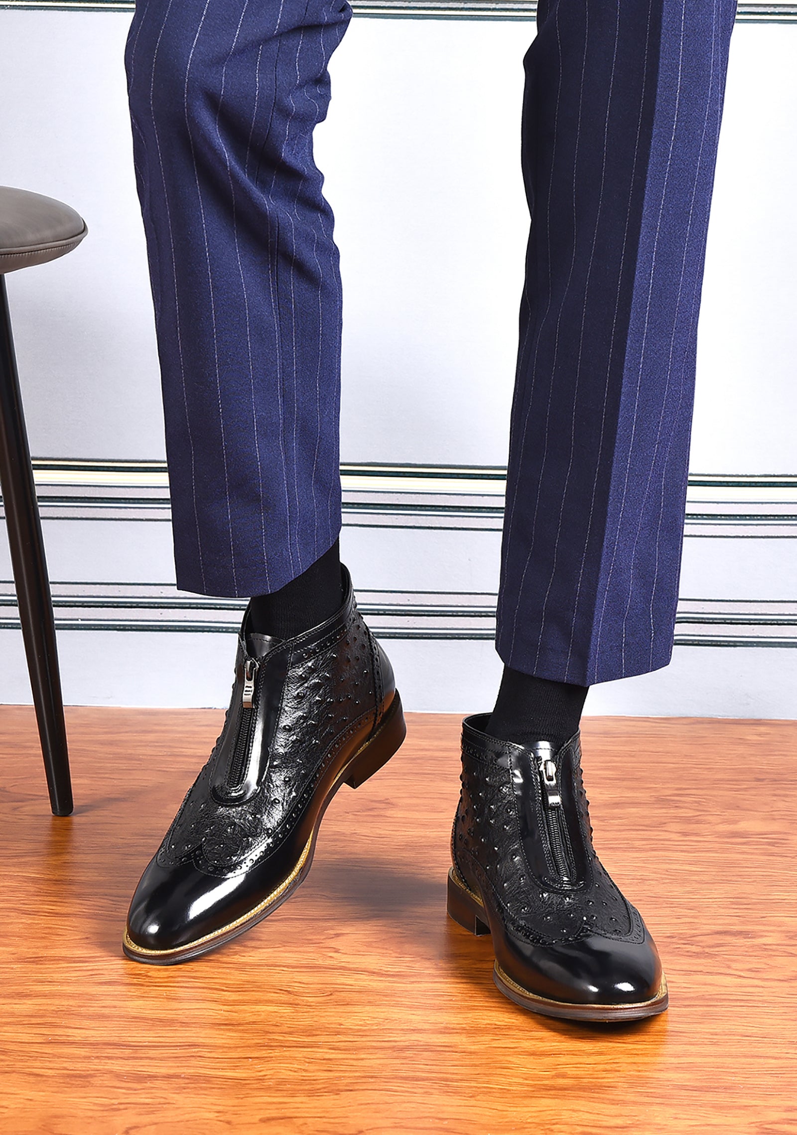 Botas occidentales de cuero con cremallera para hombre 