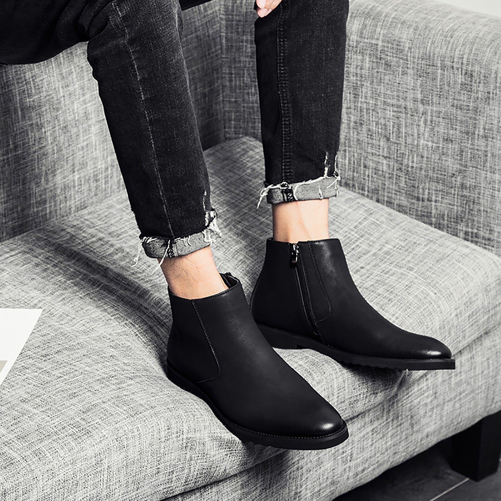Men's  Chelsea Boots Leather Zipper