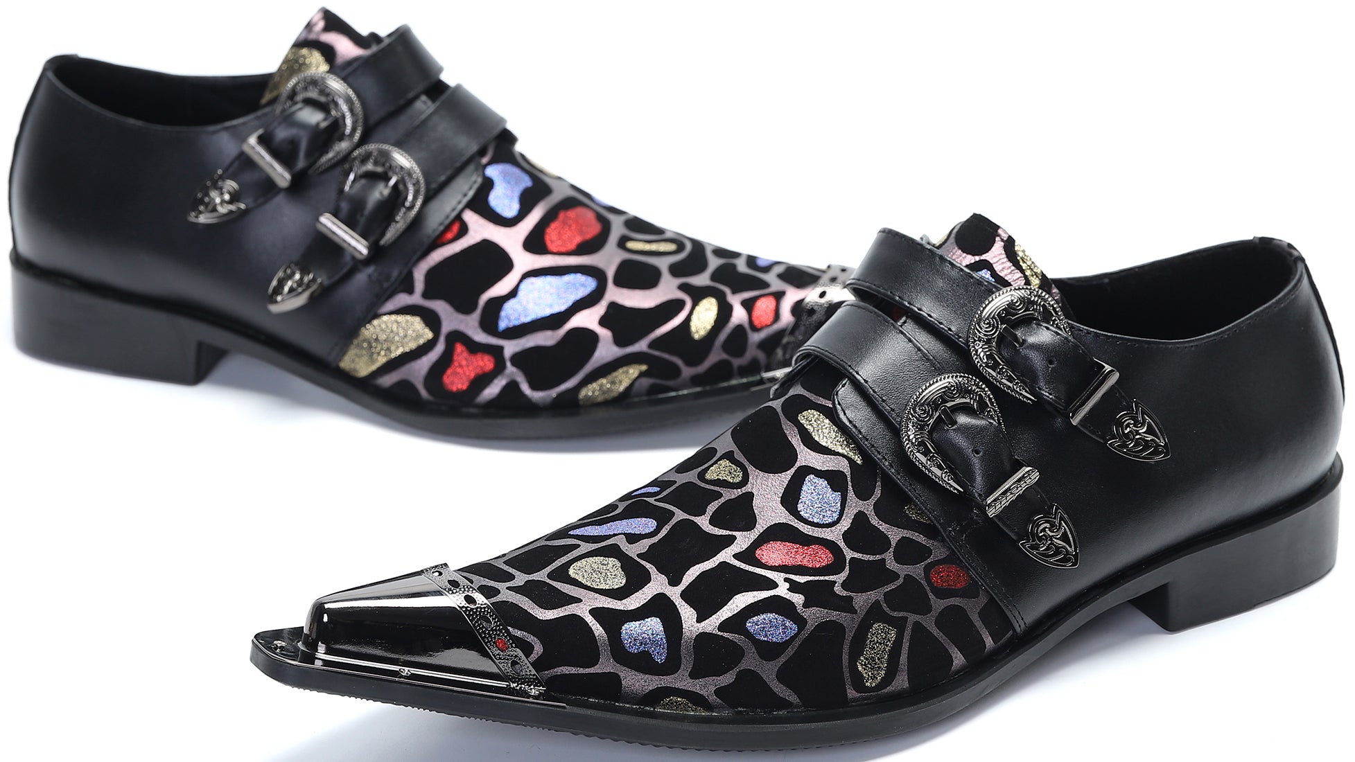 Mocasines con botones occidentales con punta de metal para hombre 
