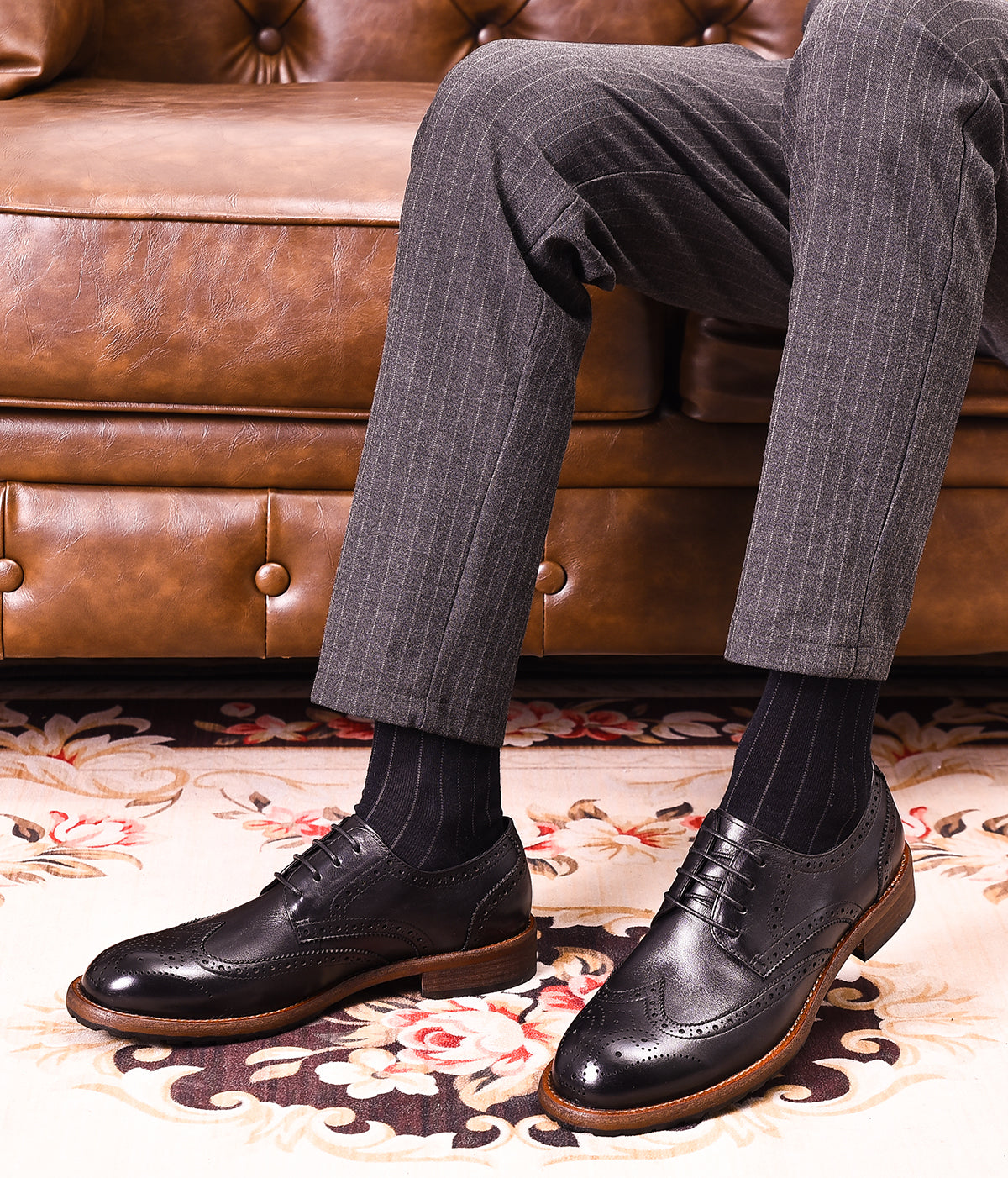 Derby de cuero brogues retro para hombre
