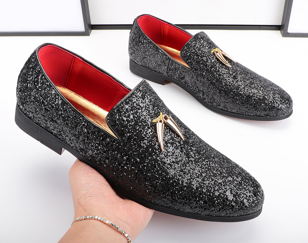 Mocasines Smoking con purpurina de hombre de color metálico 