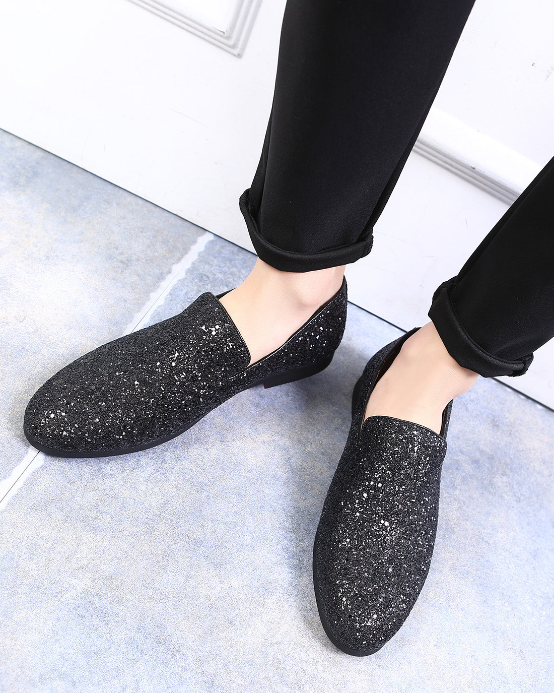 Men's Metallic Glitter Smoking Loafers