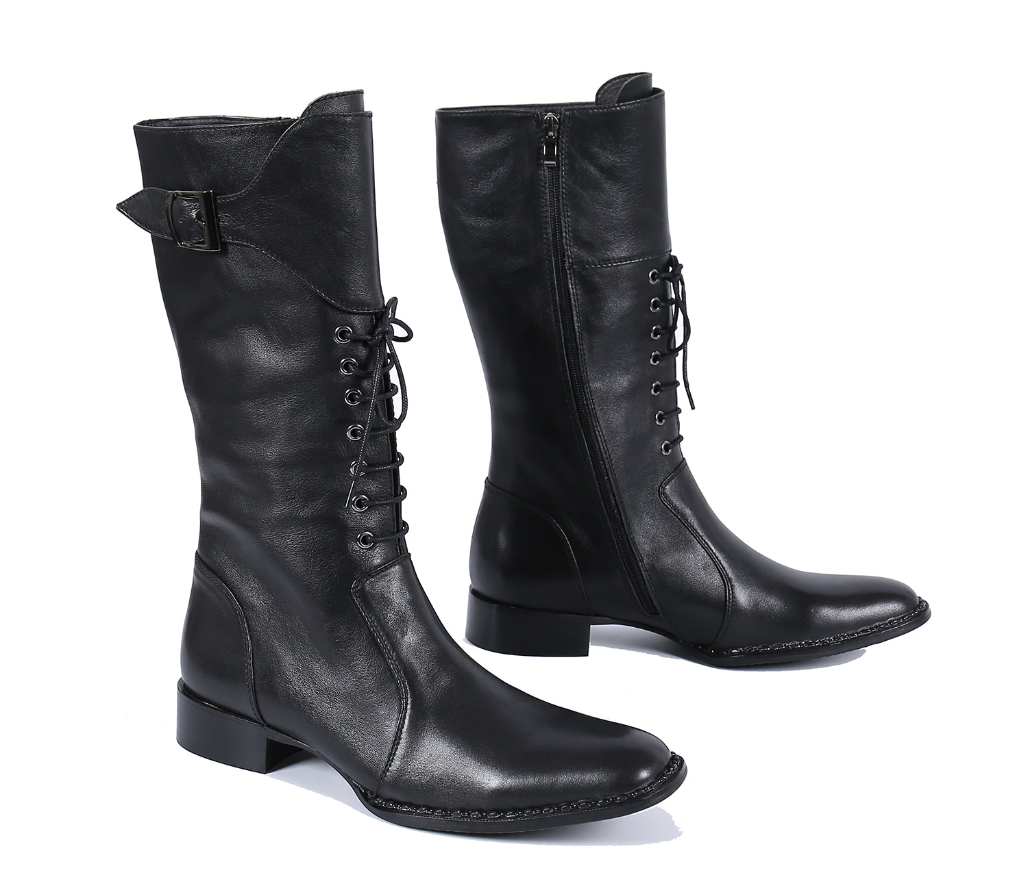 Botas occidentales de cuero con cordones y caña alta hasta la rodilla para hombre