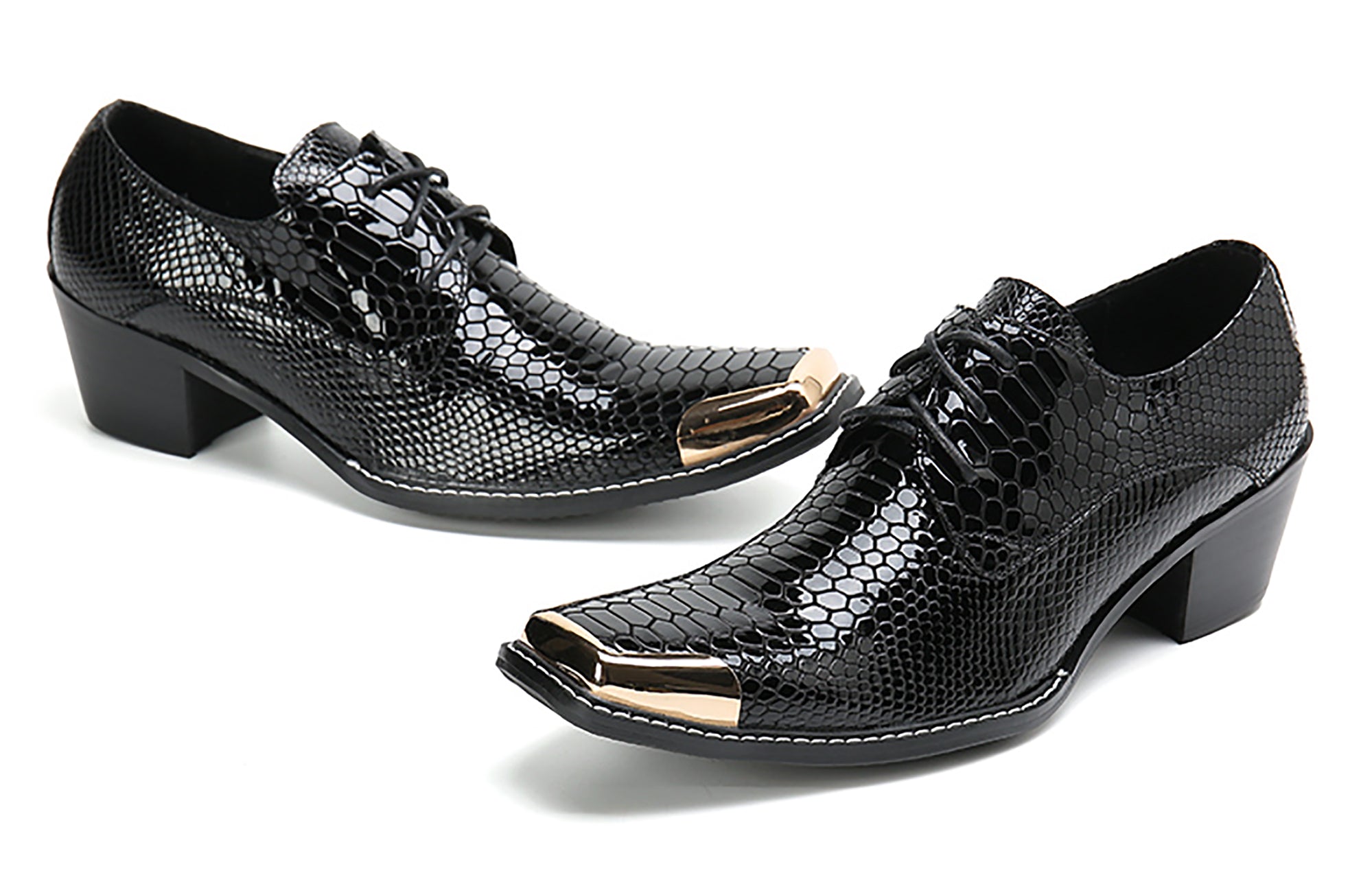 Men's Square Metal Tip Western Lace Up Shoes