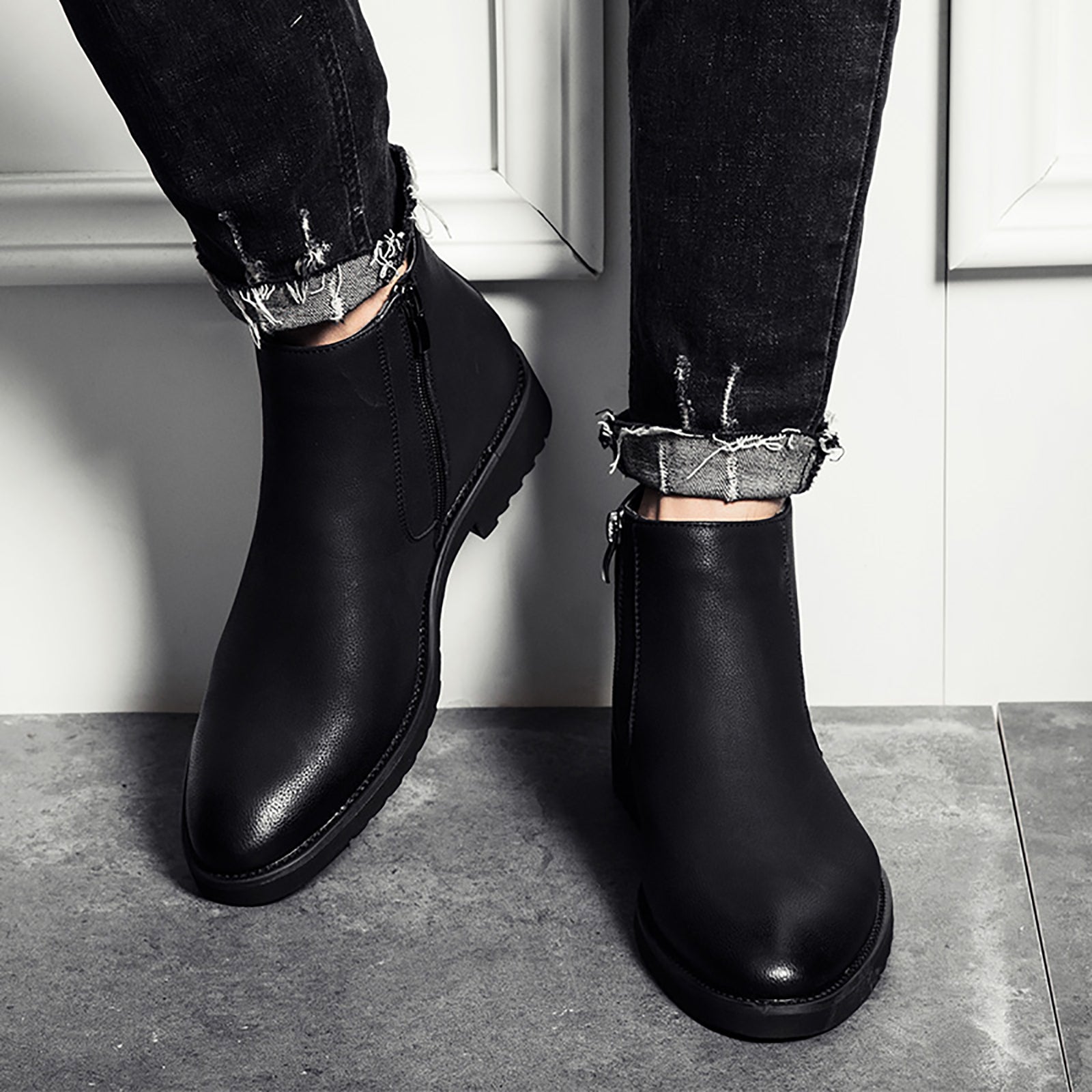 Men's  Chelsea Boots Leather Zipper