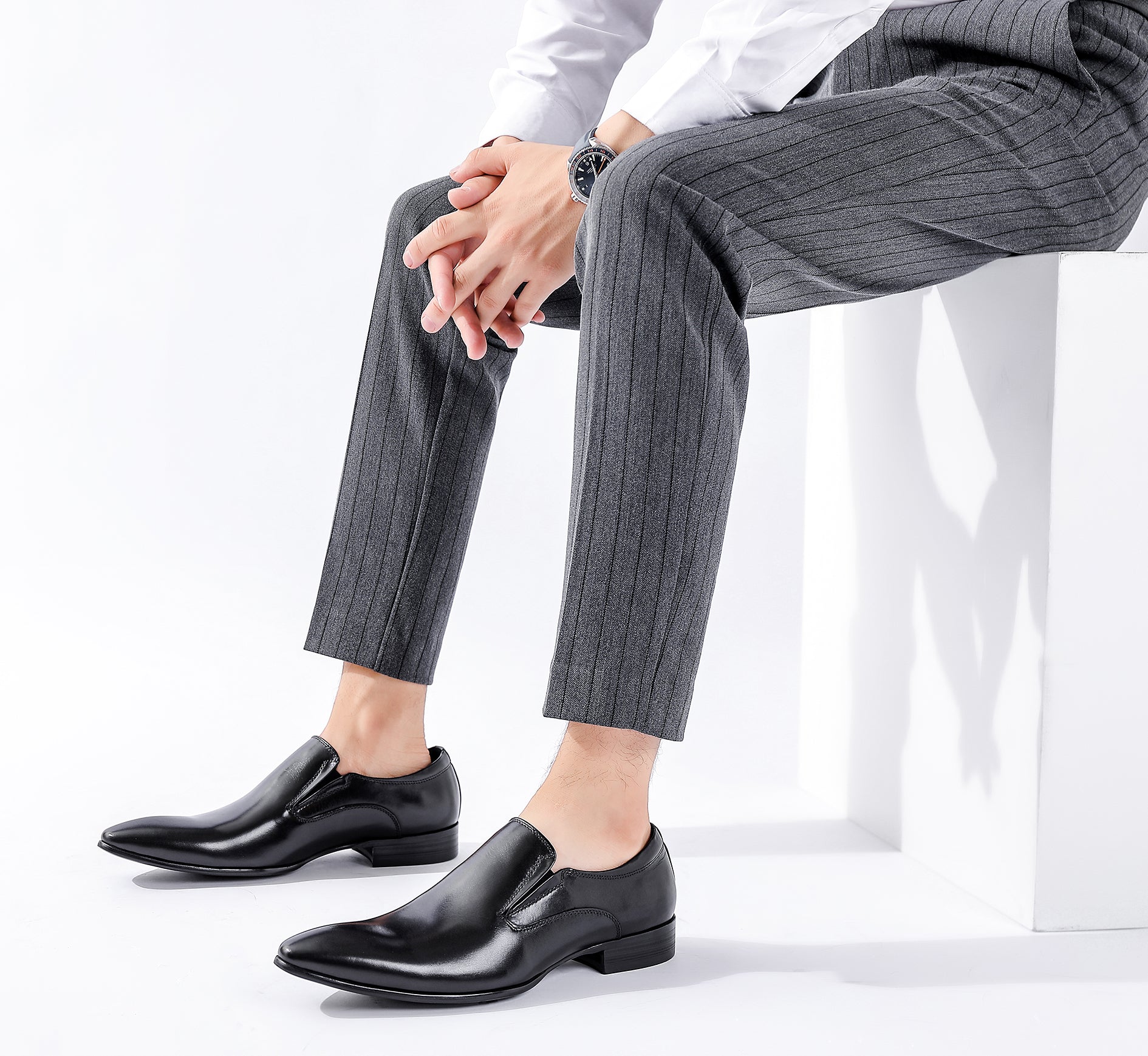 Mocasines formales de cuero sin cordones para hombre