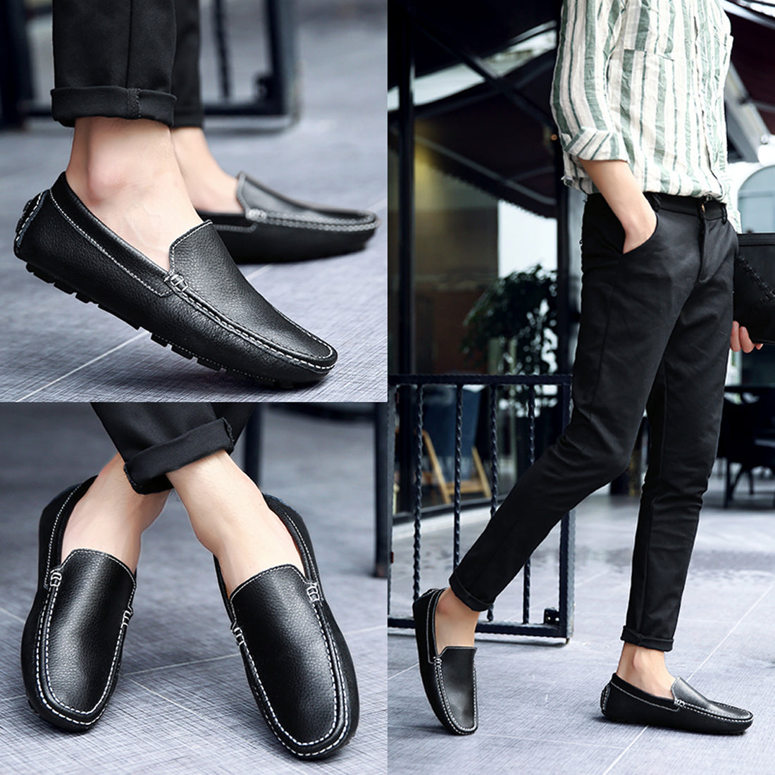 Mocasines de conducción lisos cosidos para hombre