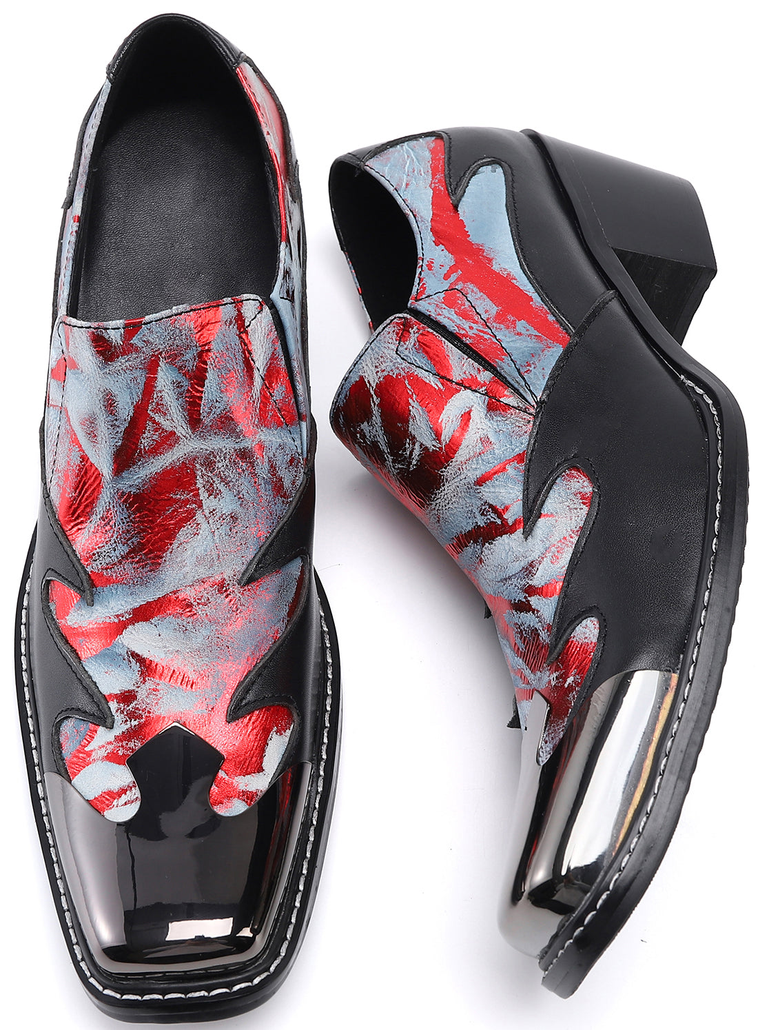 Mocasines estilo western con punta metálica cuadrada para hombre 