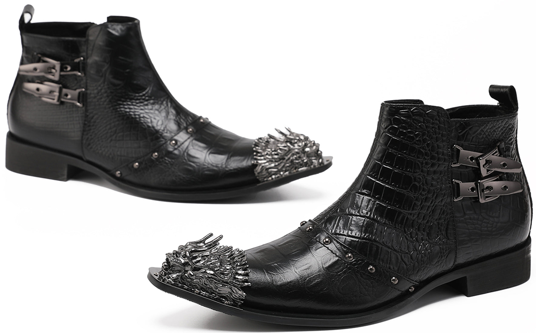 Botas occidentales con punta de metal y león a la moda para hombre 