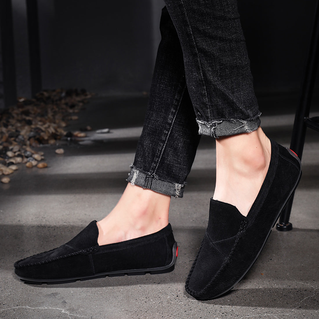 Mocasines de conducción con costuras de ante para hombre