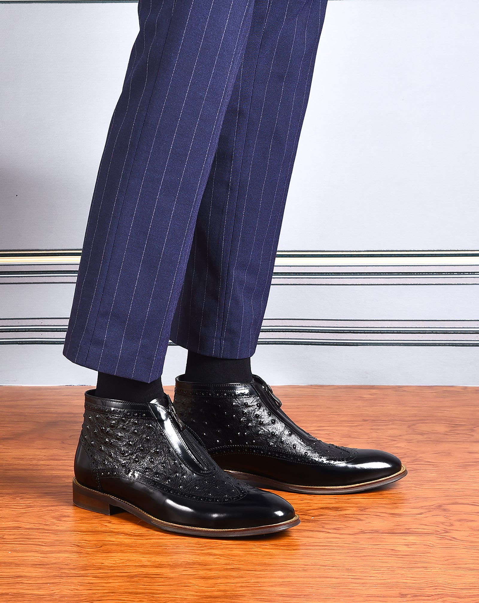 Botas occidentales de cuero con cremallera para hombre 