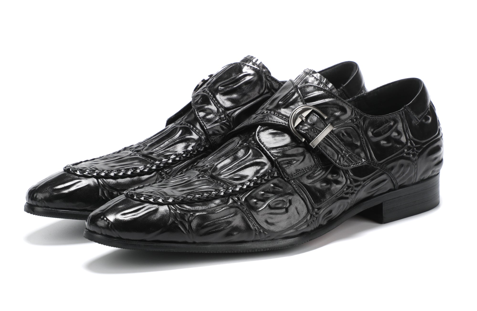Men's Alligator Buckle Slip On Leather Loafers