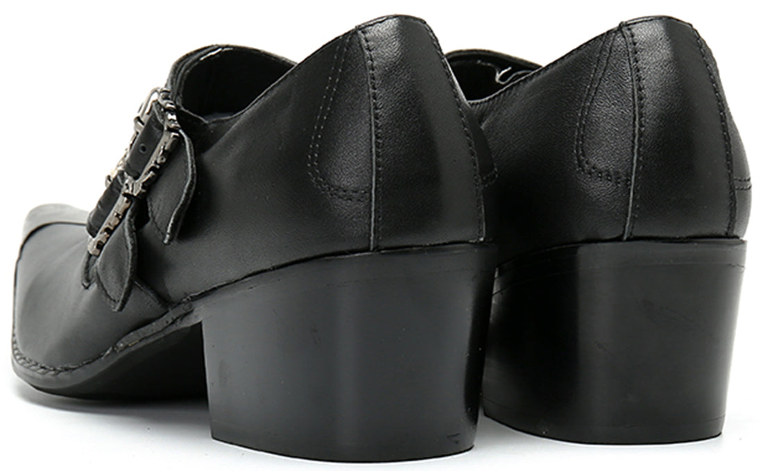 Mocasines estilo western con doble hebilla y punta de metal para hombre