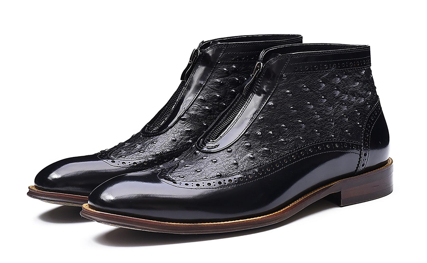 Botas occidentales de cuero con cremallera para hombre 