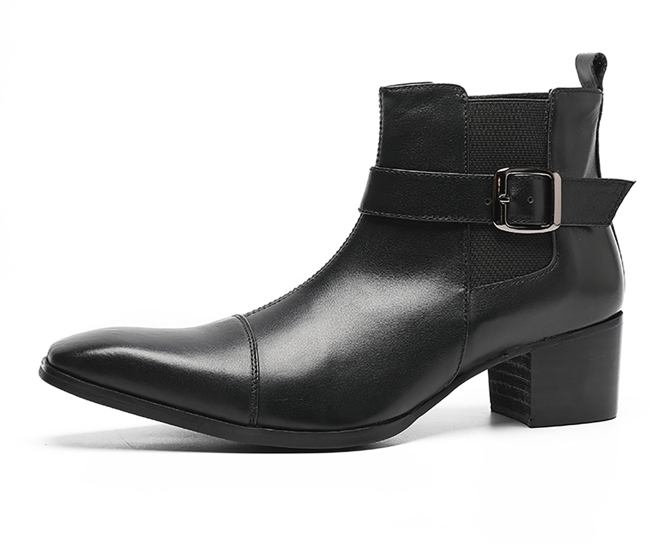 Botas vaqueras con hebilla para hombre Cremallera con punta lisa