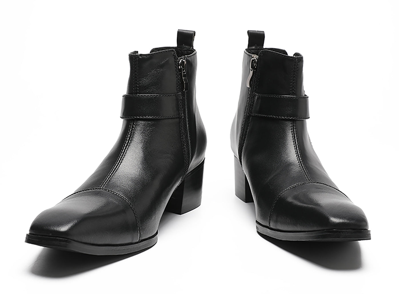 Botas vaqueras con hebilla para hombre Cremallera con punta lisa