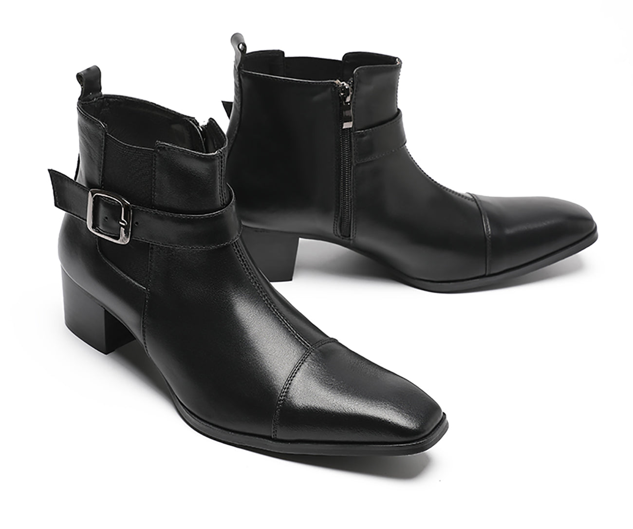 Botas vaqueras con hebilla para hombre Cremallera con punta lisa