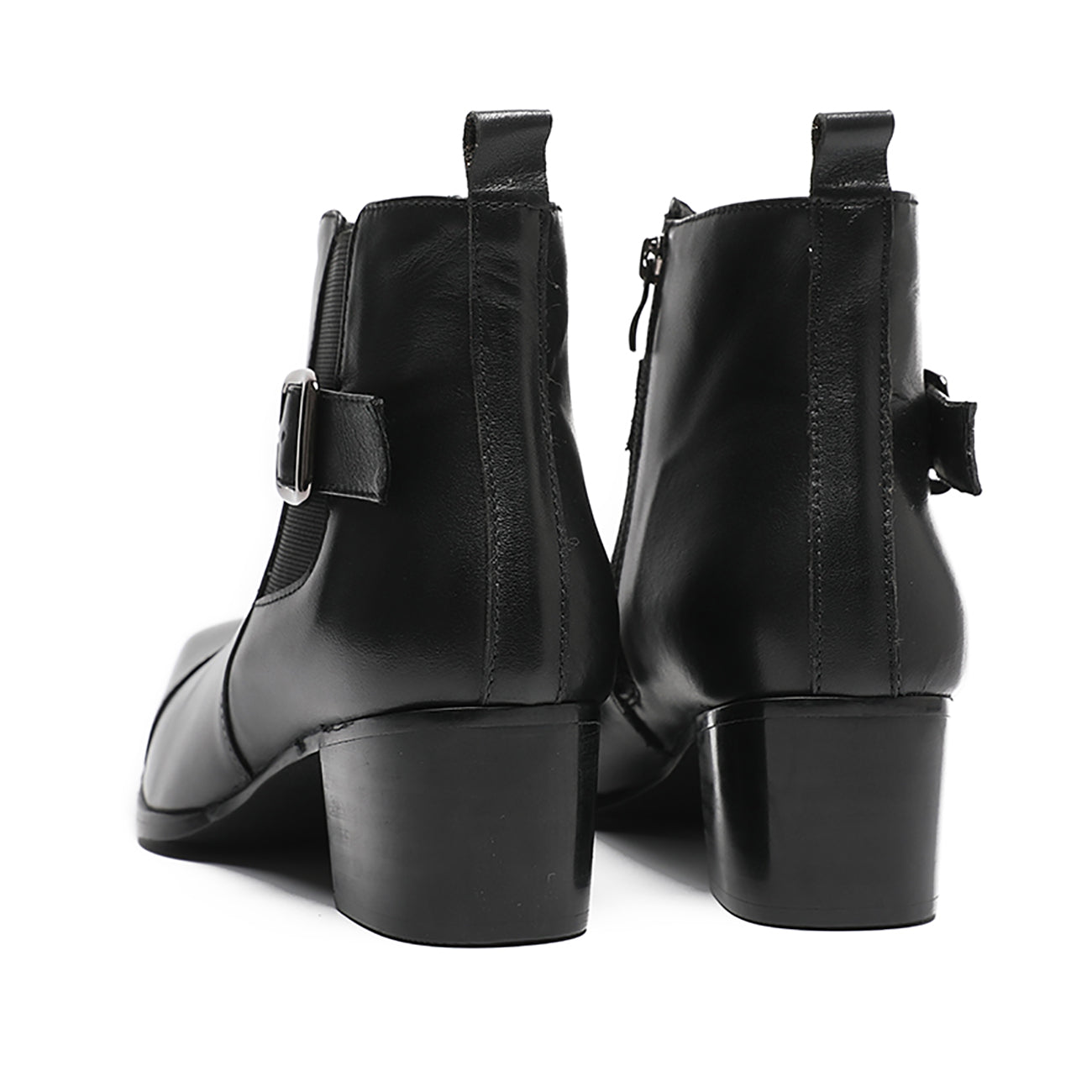 Botas vaqueras con hebilla para hombre Cremallera con punta lisa
