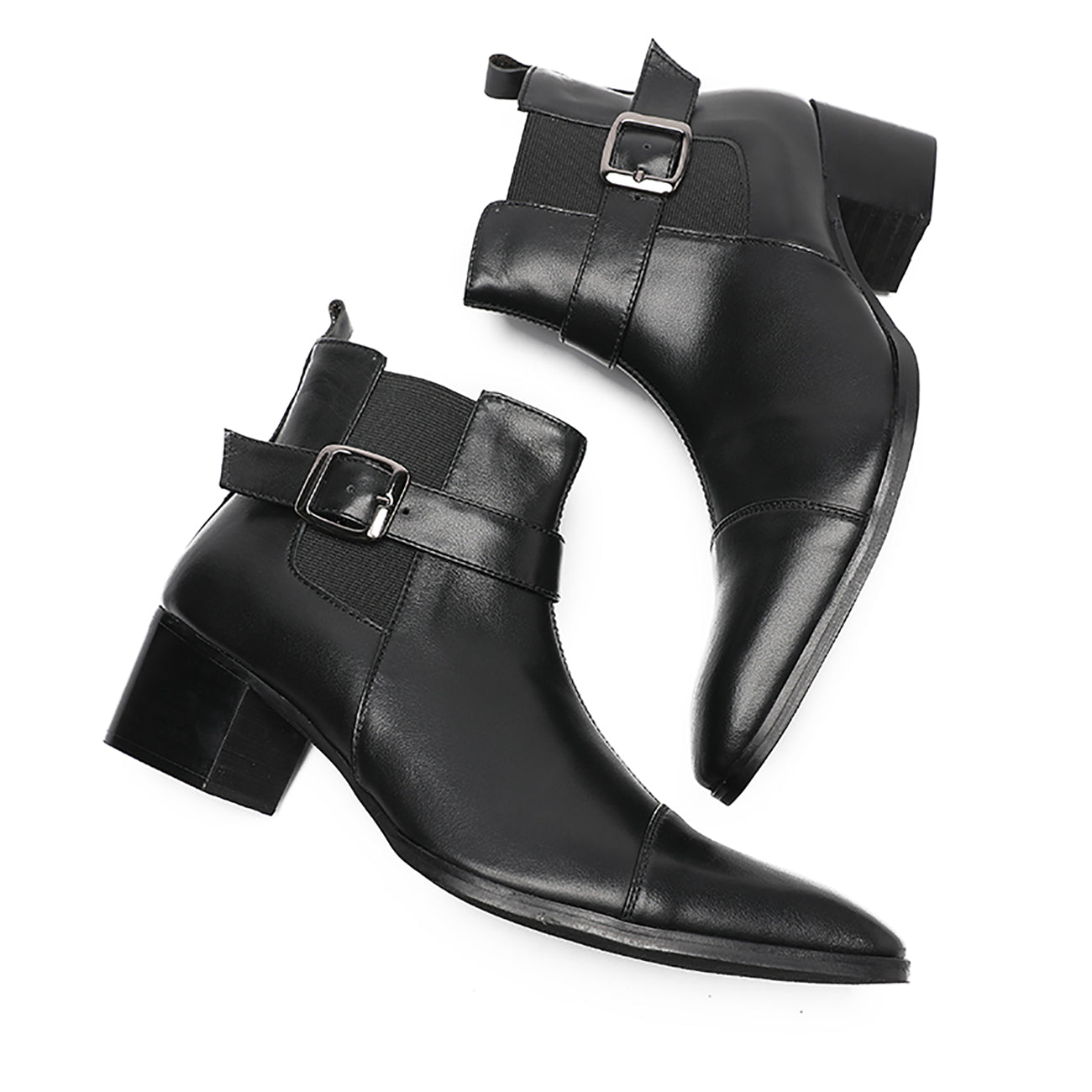 Botas vaqueras con hebilla para hombre Cremallera con punta lisa