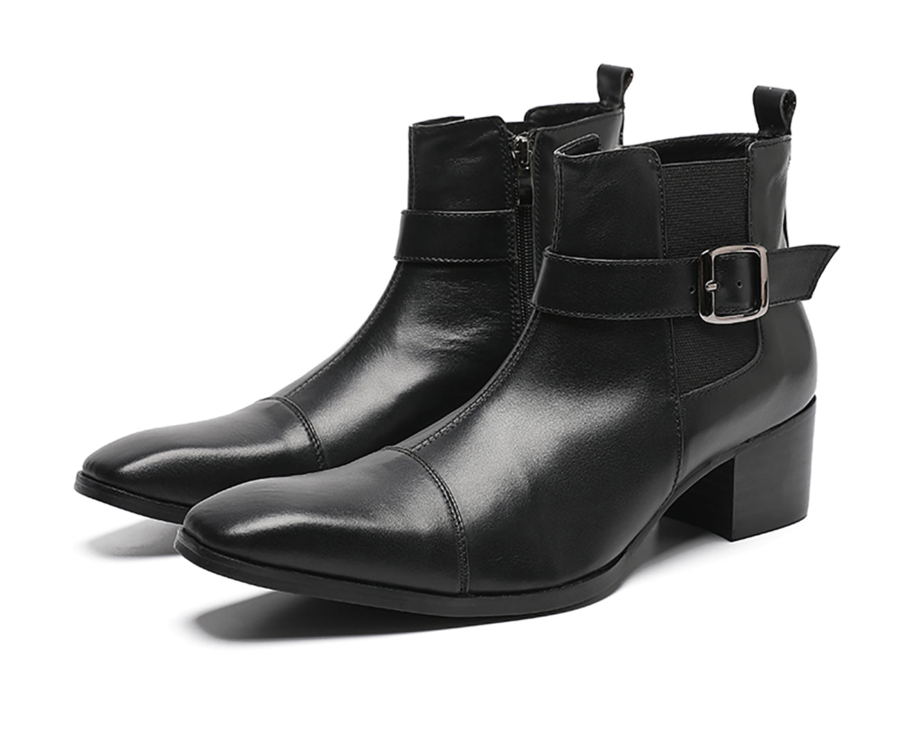 Botas vaqueras con hebilla para hombre Cremallera con punta lisa
