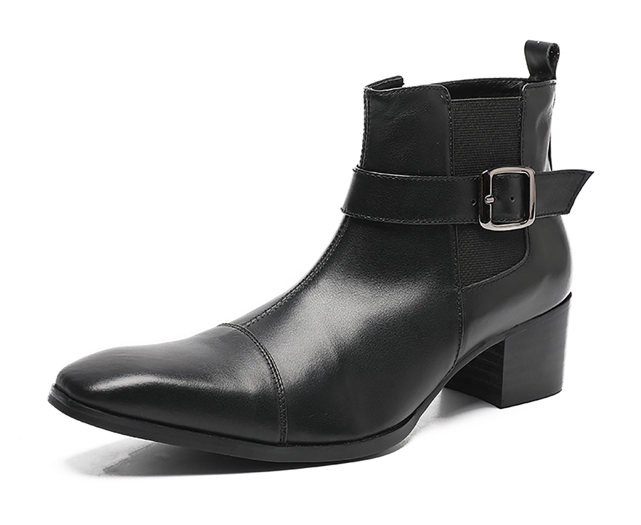 Botas vaqueras con hebilla para hombre Cremallera con punta lisa