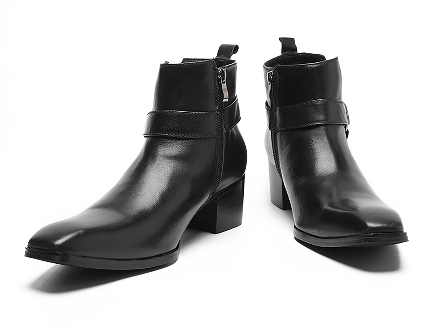 Botas vaqueras con hebilla para hombre Cremallera con punta lisa