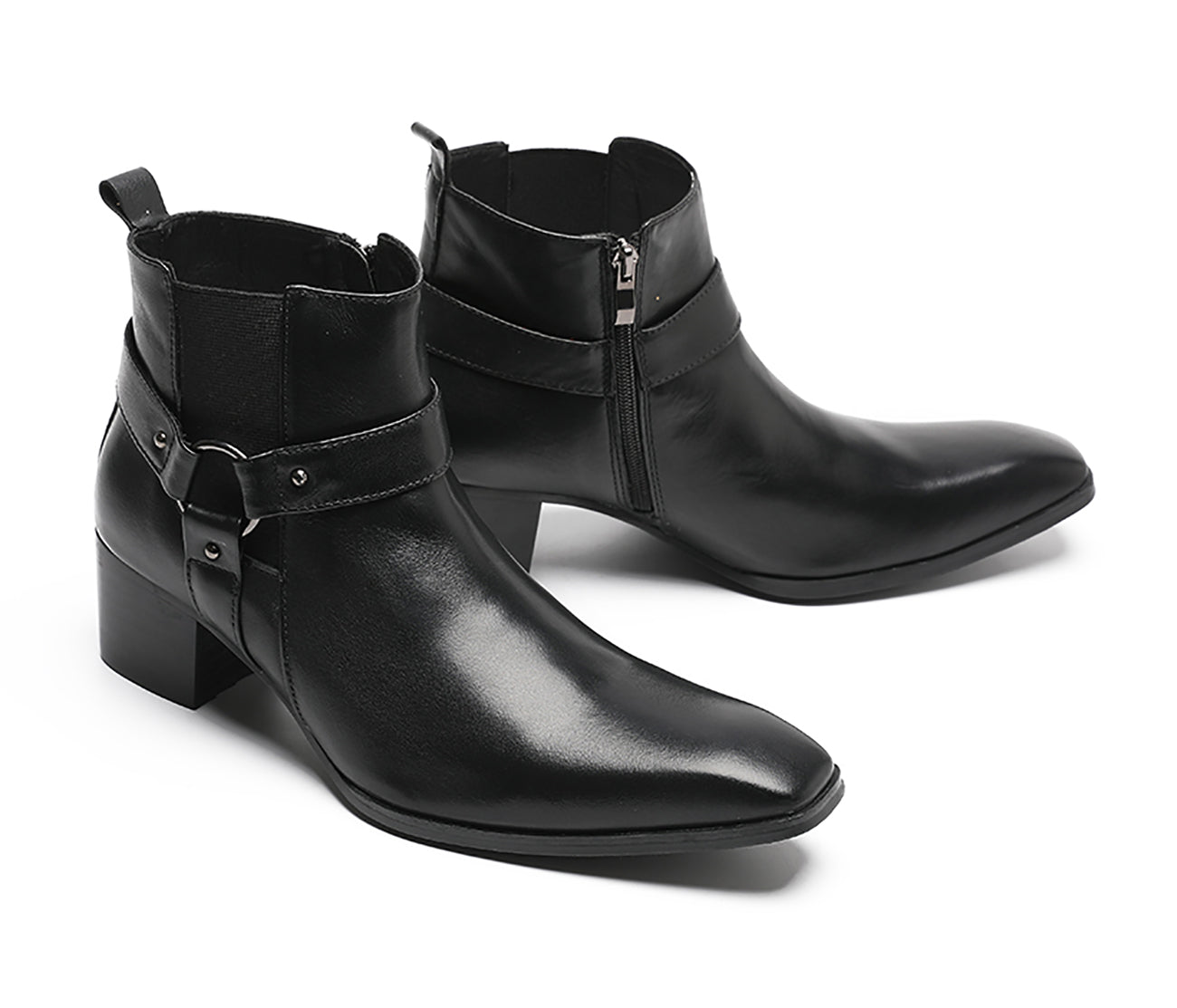 Botas vaqueras con hebilla para hombre Cremallera con punta lisa