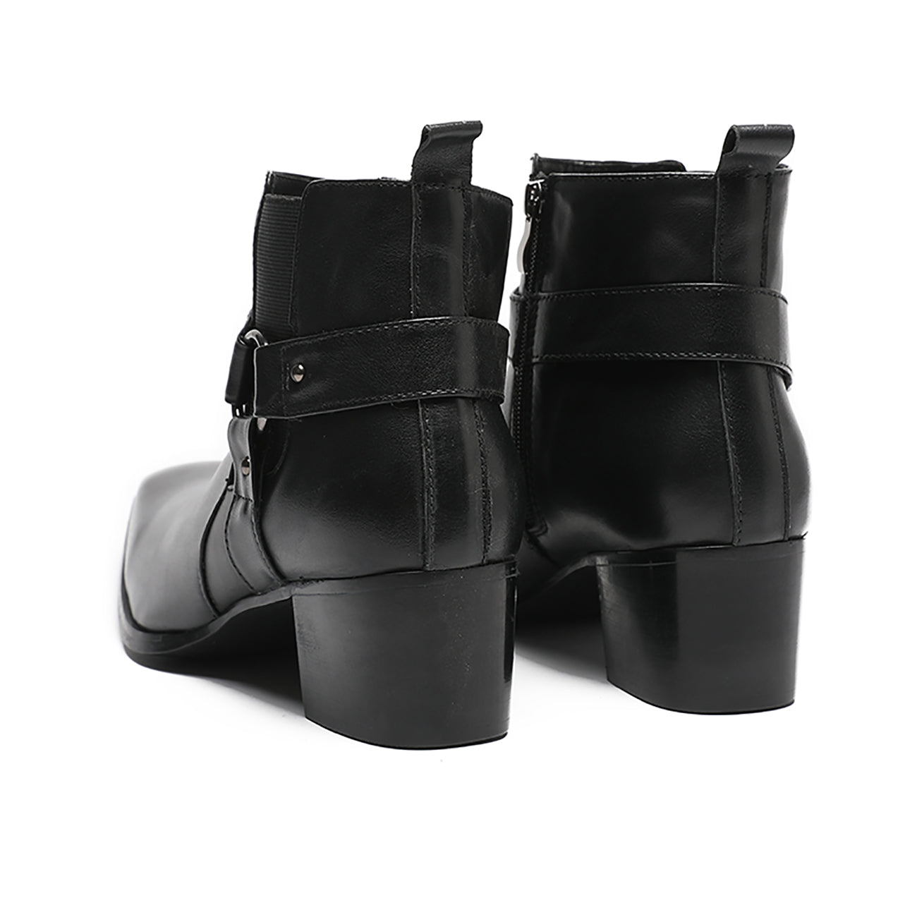 Botas vaqueras con hebilla para hombre Cremallera con punta lisa