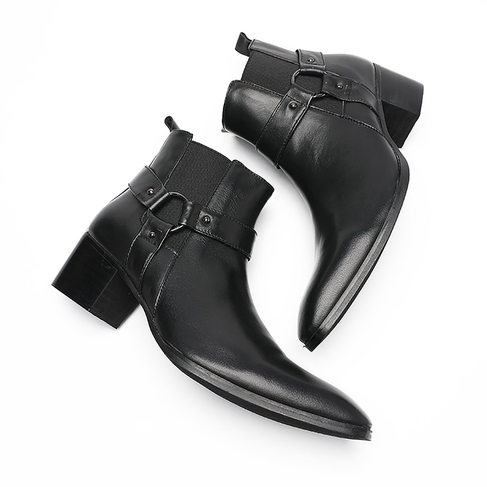 Botas vaqueras con hebilla para hombre Cremallera con punta lisa