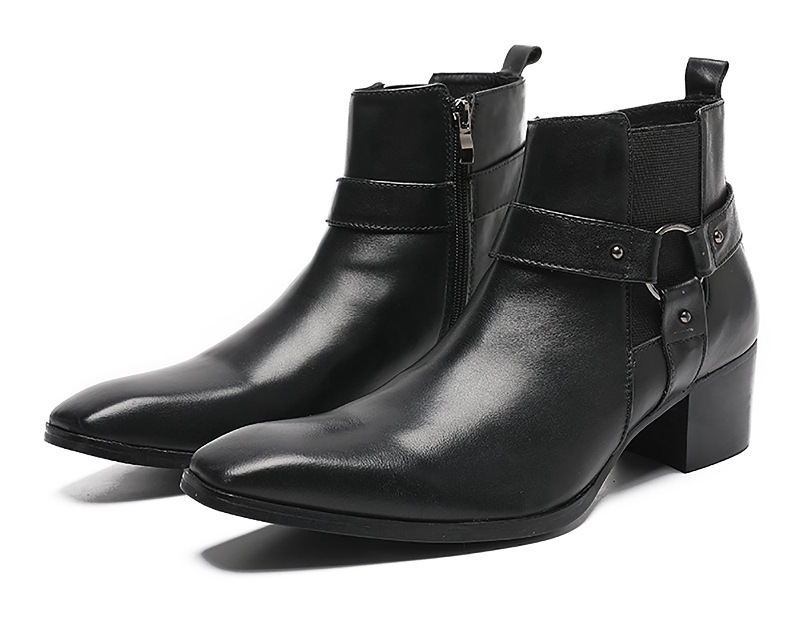 Botas vaqueras con hebilla para hombre Cremallera con punta lisa