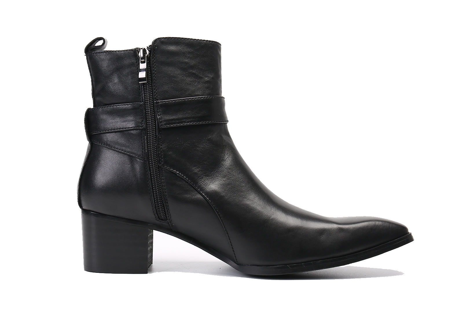Botas vaqueras con hebilla para hombre Cremallera con punta lisa