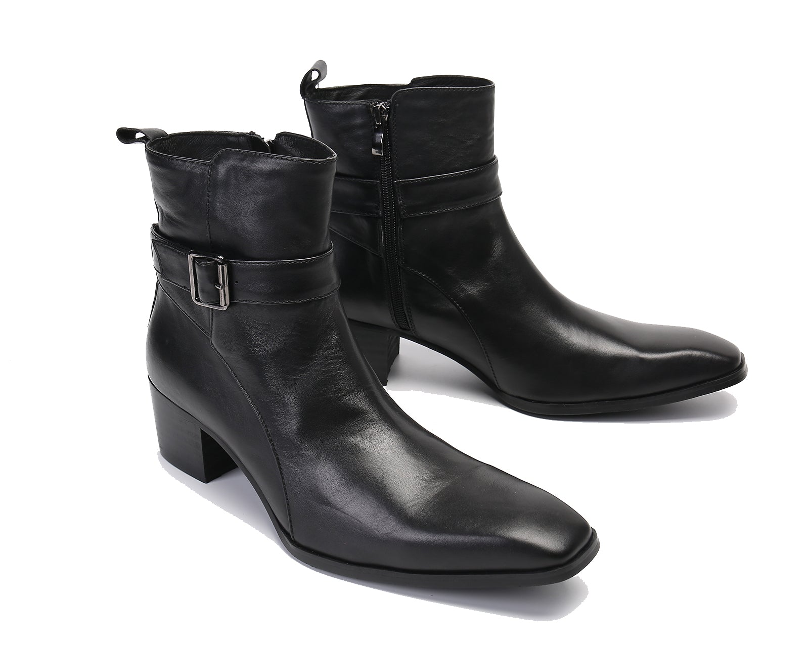 Botas vaqueras con hebilla para hombre Cremallera con punta lisa