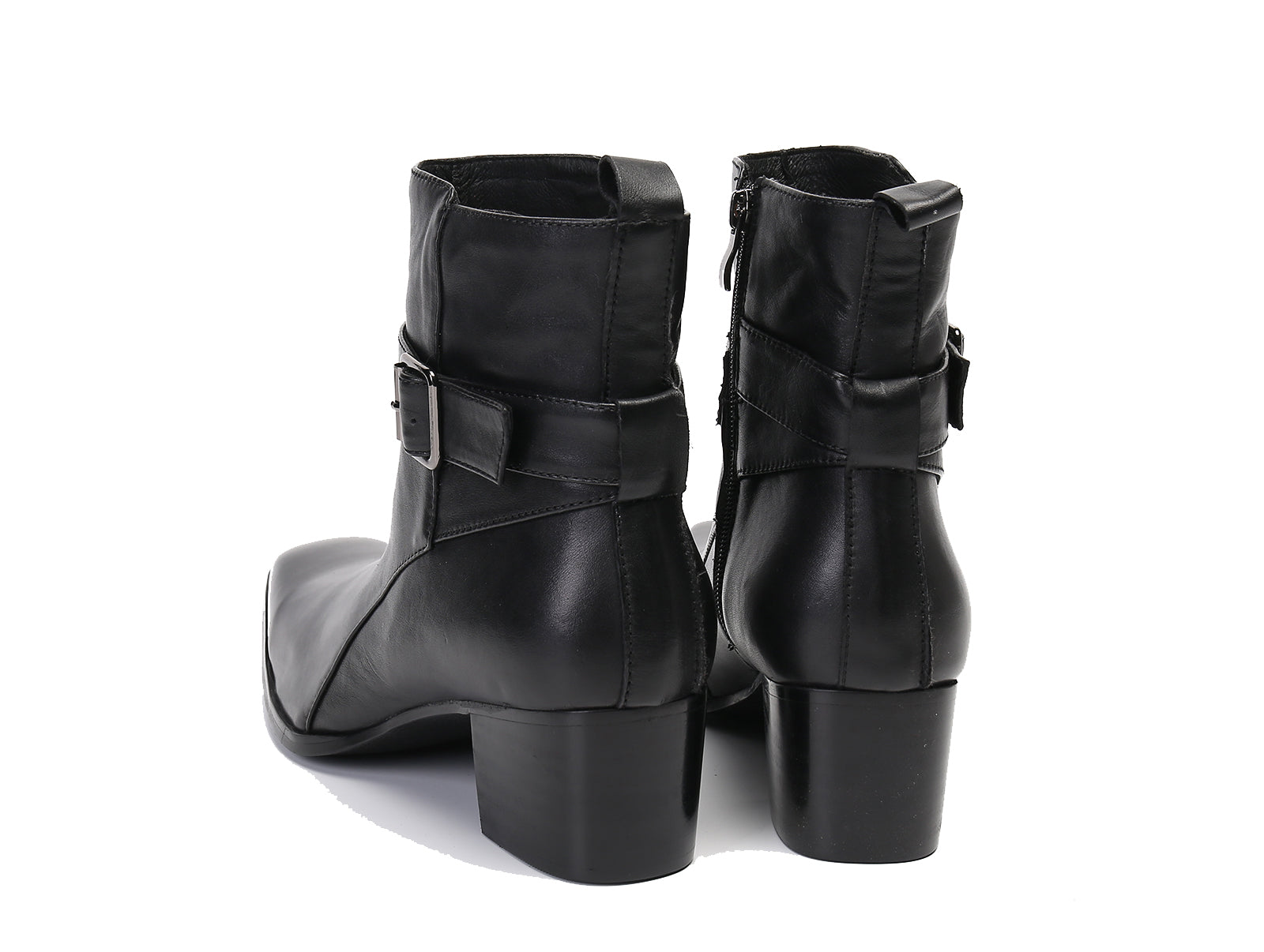 Botas vaqueras con hebilla para hombre Cremallera con punta lisa