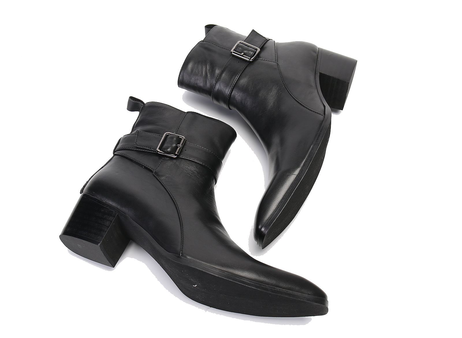 Botas vaqueras con hebilla para hombre Cremallera con punta lisa