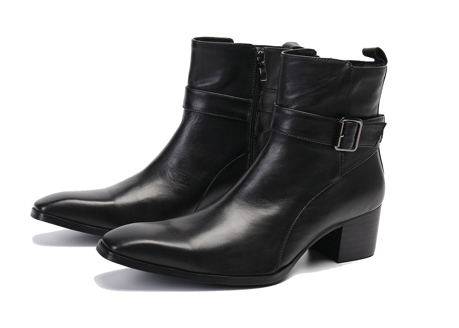 Botas vaqueras con hebilla para hombre Cremallera con punta lisa