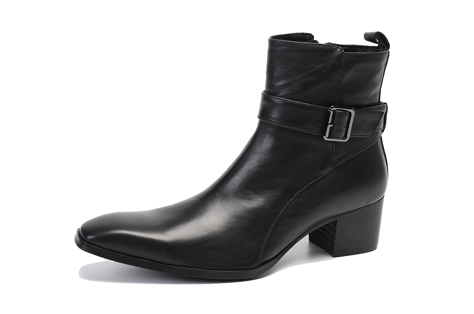 Botas vaqueras con hebilla para hombre Cremallera con punta lisa