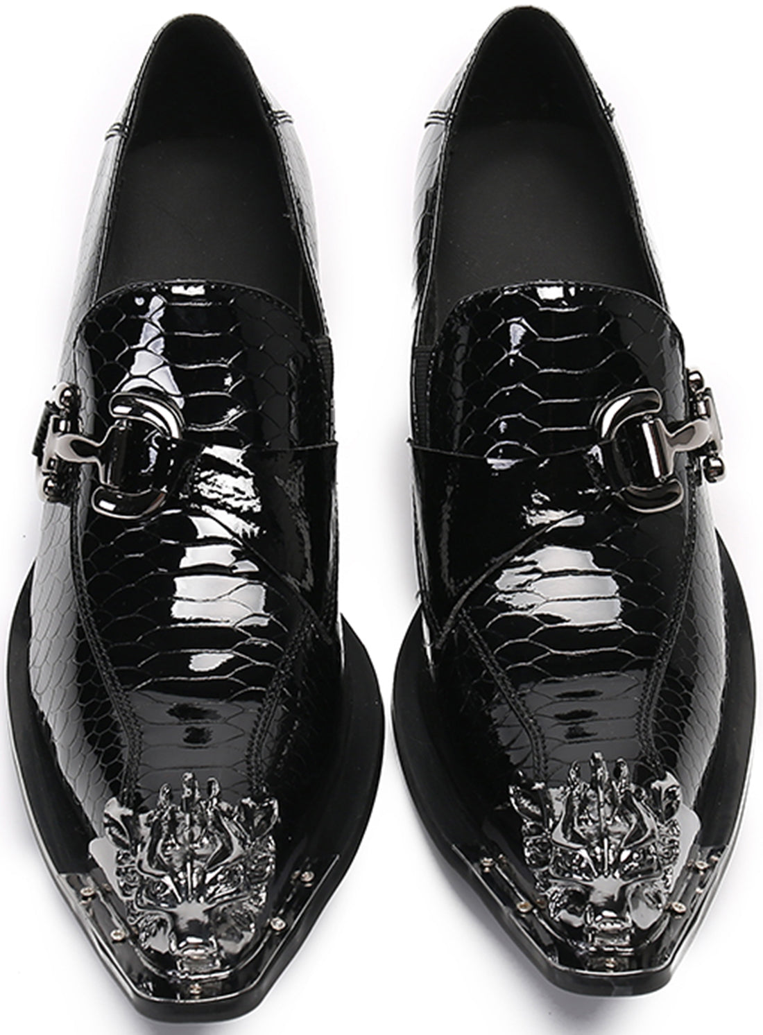 Mocasines estilo western con punta metálica de león para hombre 