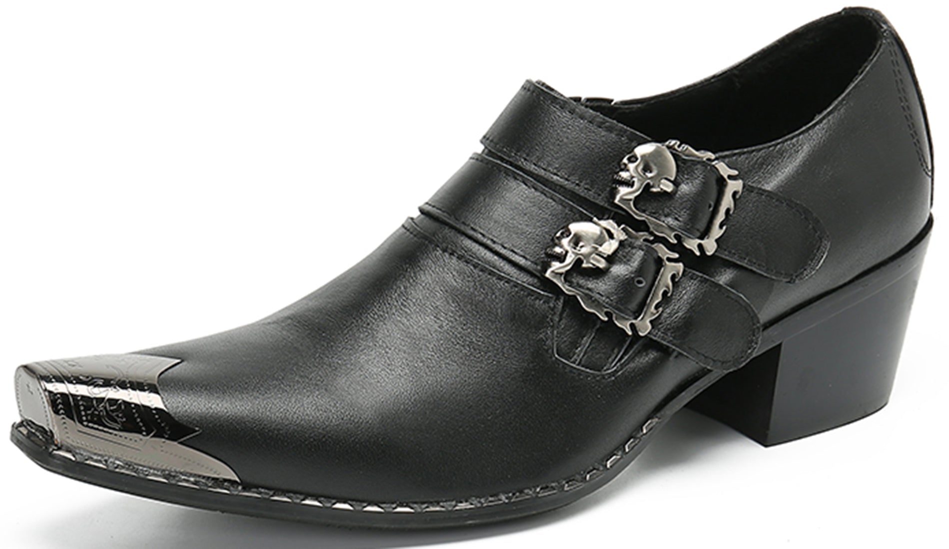 Mocasines estilo western con doble hebilla y punta de metal para hombre
