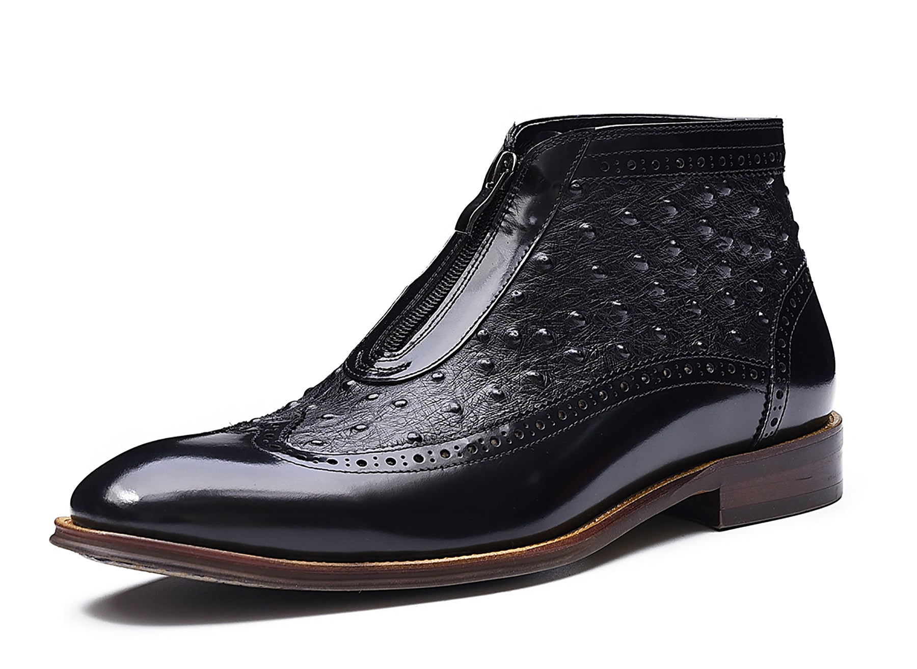 Botas occidentales de cuero con cremallera para hombre 