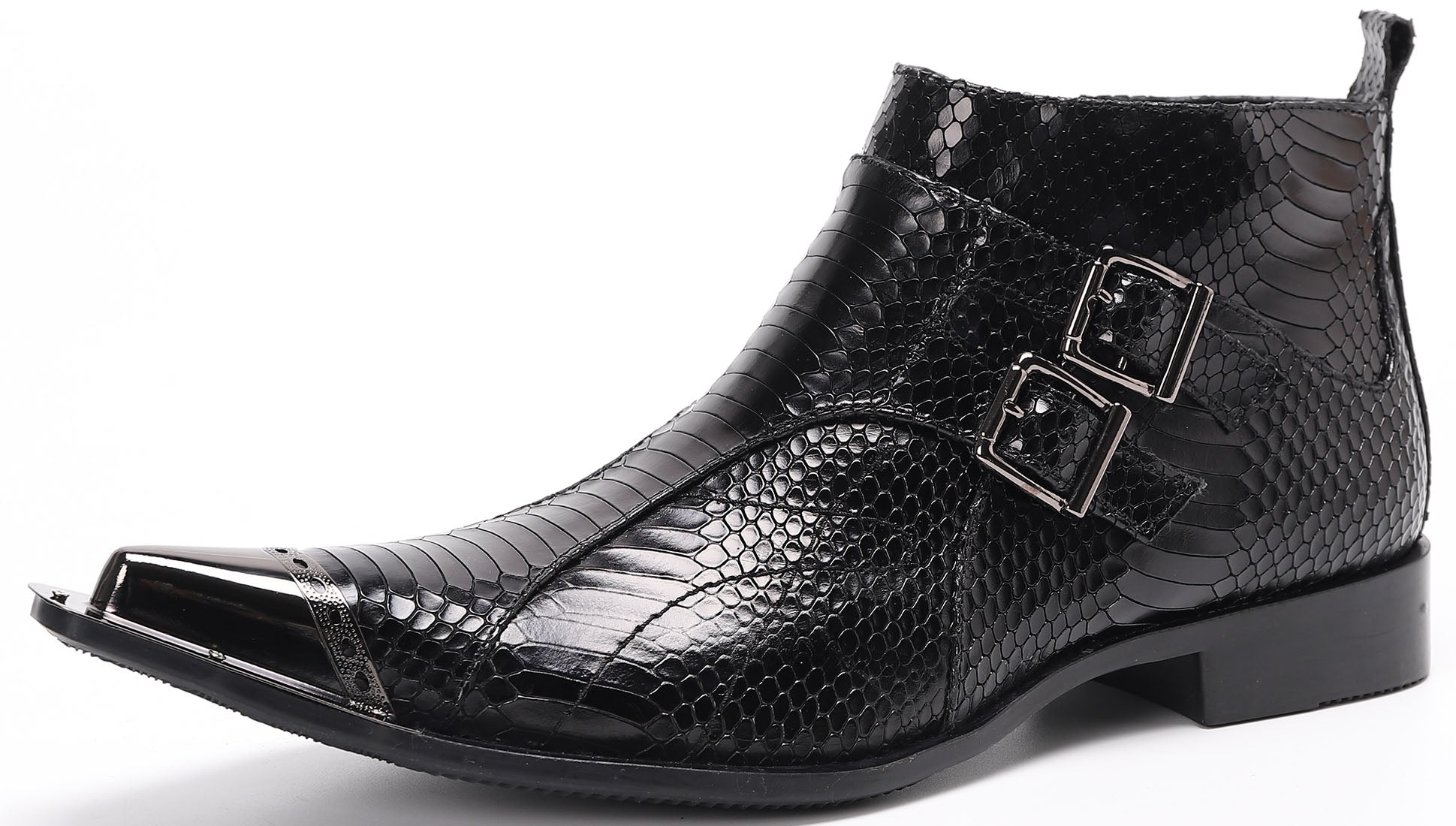 Men's Metal Tip Buckle Leather Western Boots