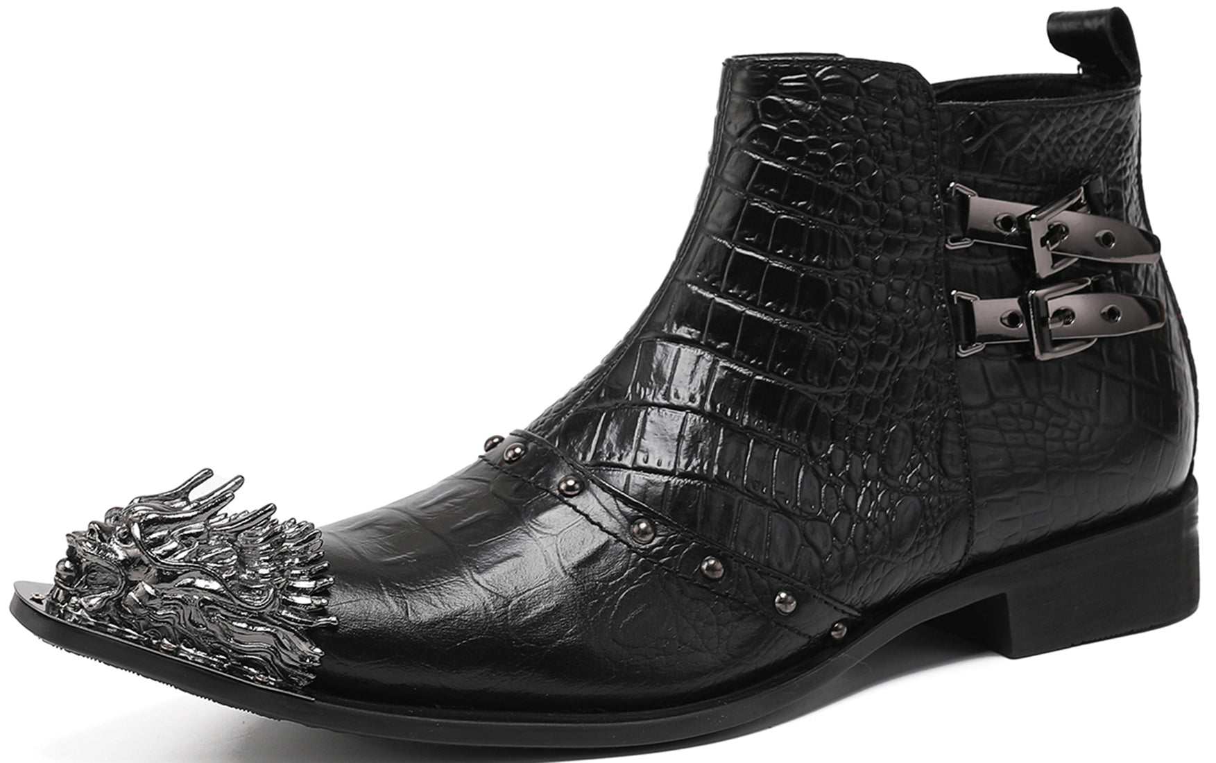 Botas occidentales con punta de metal y león a la moda para hombre 