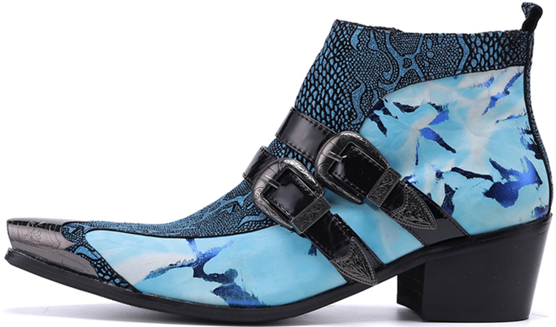 Botas vaqueras con doble hebilla y punta de metal para hombre 