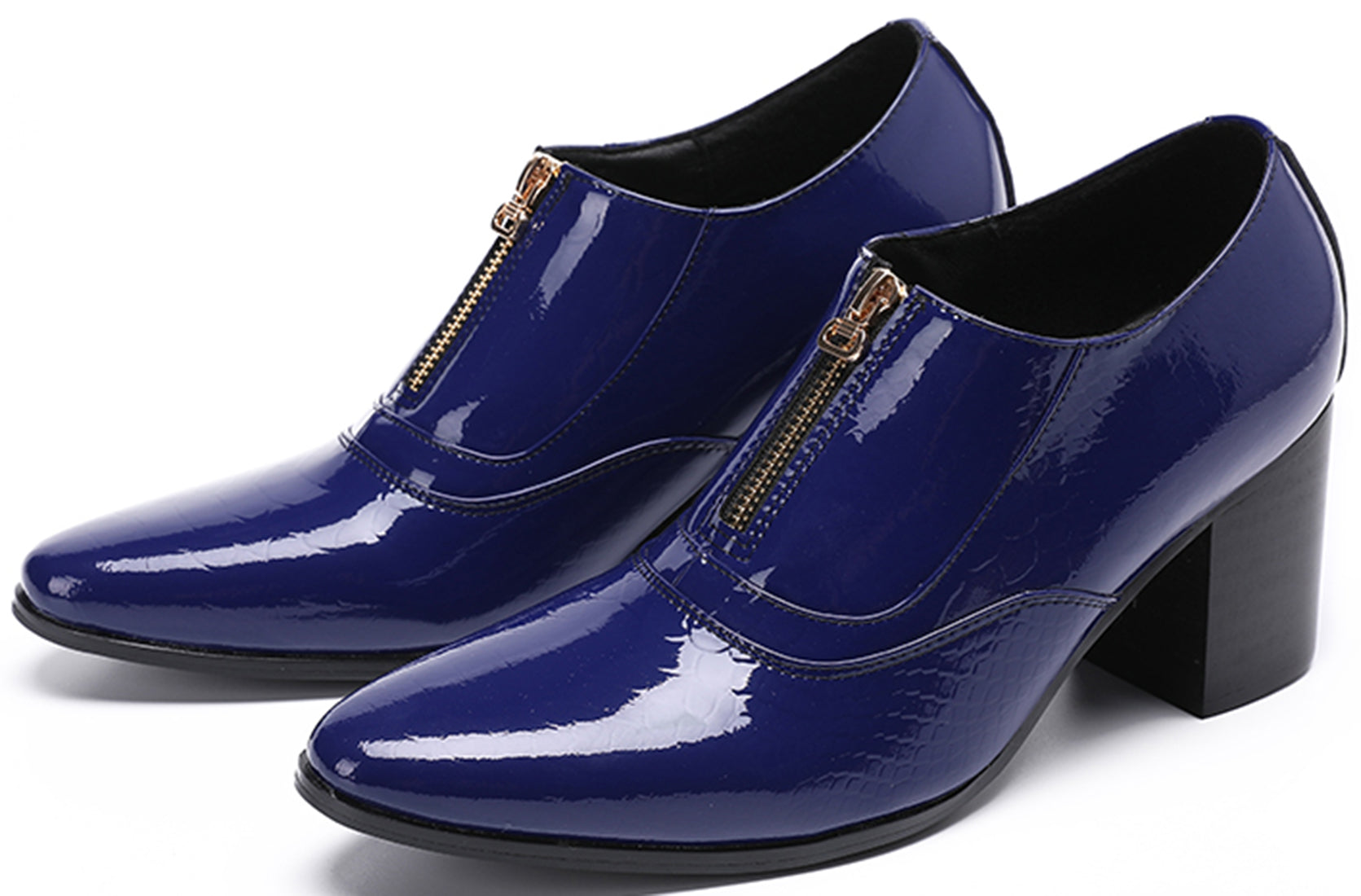 Men's Zipper Cuban Heel Leather Derby